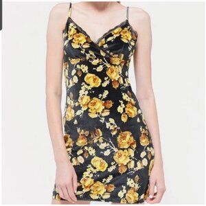 Urban Outfitters Bernadette Velvet Floral Mini Dress SZ Medium Babydoll Black